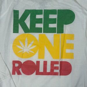 Miami Style Keep One Rolled Rasta Graphic Long Sleeve Tee White Women Large
